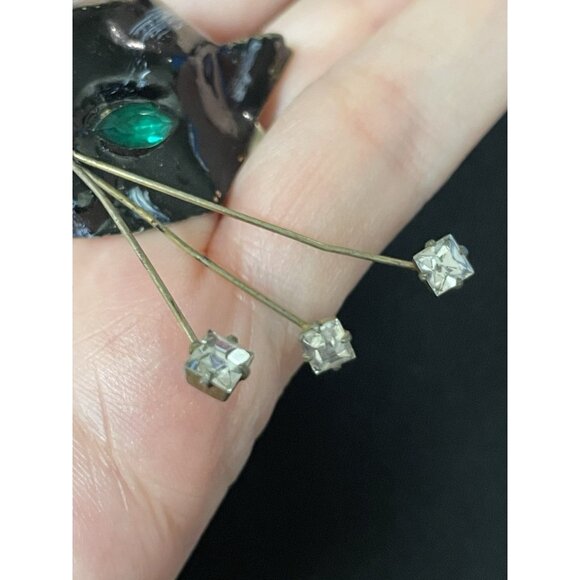 RARE Vintage Unsigned CORO CAT Head Fur Clip Rhinestone Eyes Black Cat - Picture 12 of 16